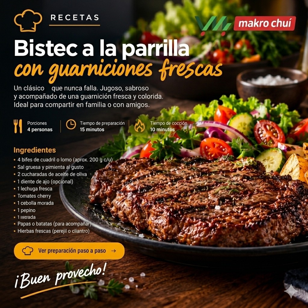 Bife na grelha com acompanhamentos frescos